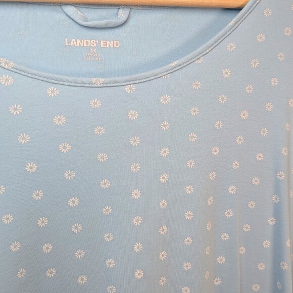 Lands’ End Women's 3X Nightgown Long Sleeve Floral Knit Cotton Sleepwear Blue - Picture 5 of 8